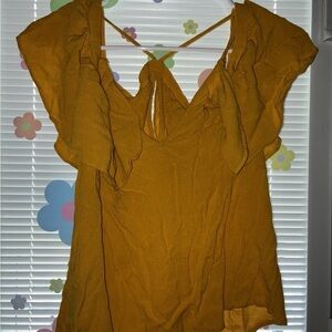 Express Mustard Ruffle Sleeve Blouse